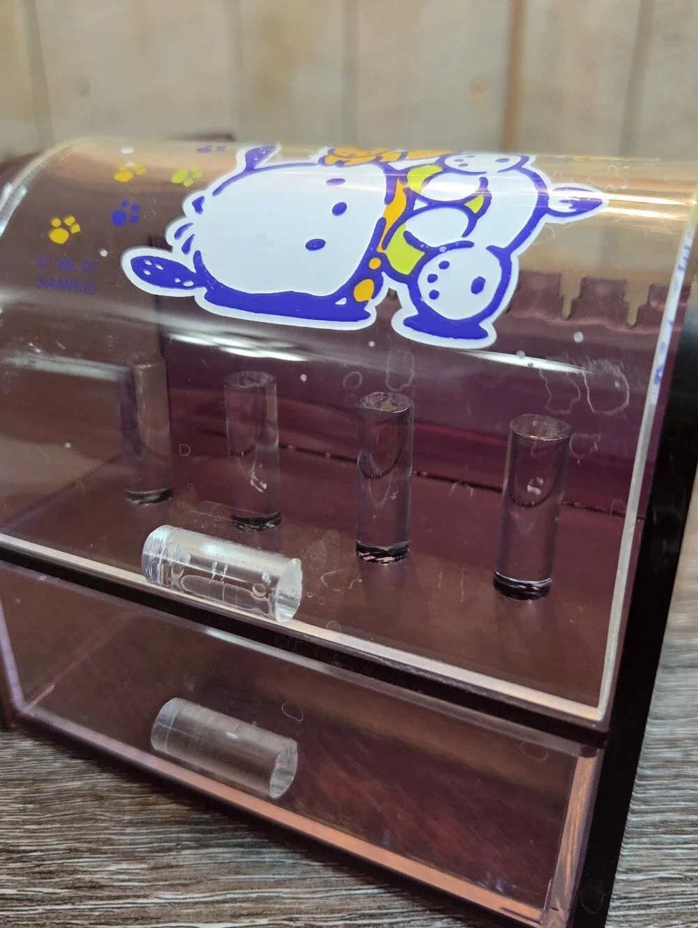 Pochacco Sanrio Puppy Acrylic Desktop Drawer Jewlery Box Stationary Vintage
